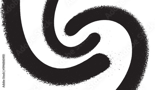 Abstract spiral symbol with spray paint texture and grit effect, monochrome, black and white, graphic design, design element, abstract art