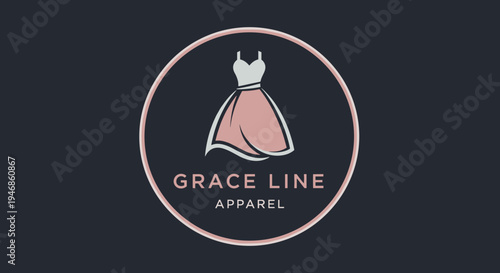 Pink dress logo on black background.