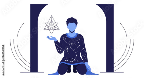 Man with Metatron's Cube, Celestial Constellations, Spiritual Enlightenment