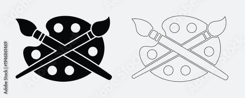 Artist palette and paintbrush icon, showcasing a creative art symbol with palette and brush elements for painting, design, illustration, and artistic projects in vector style.