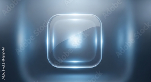 Transparent Glass Cube with Light Reflections.