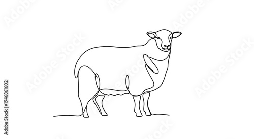 Minimalist single line drawing of a sheep, white background