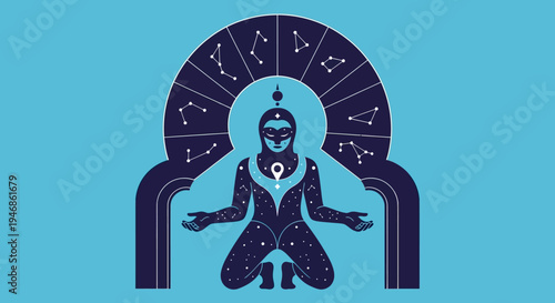Cosmic Being Meditating Under Zodiac Constellations Arch