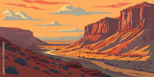 USA, US, U.S, United States - Capitol Reef National Park colorful sandstone cliffs sunset panorama desert canyon landscape
