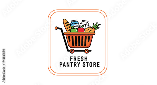 Shopping cart full of fresh groceries.