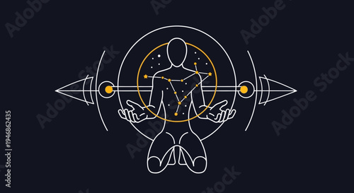 Cosmic Human Silhouette with Celestial Constellation and Geometric Ornaments