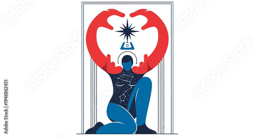 Cosmic Human Figure Holding Star Heart Symbol, Spiritual Connection