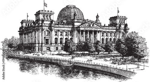 Reichstag building, Germany illustration on a white background. This vector illustration can be used in any size you like for advertising, logos, and other work.
