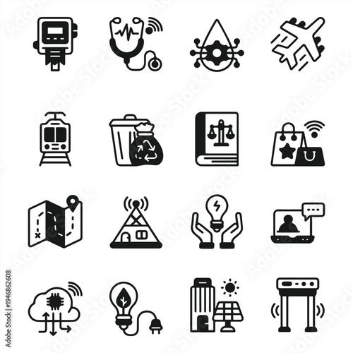 Editable Pack of Smart City Technology Glyph Icons