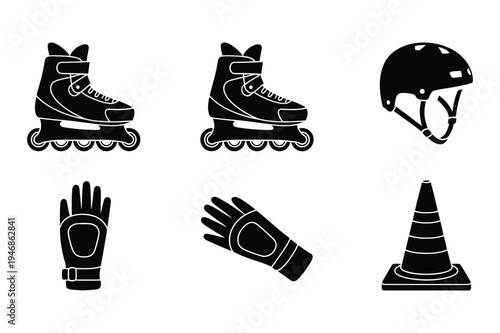 Rollerblade and safety gear icons