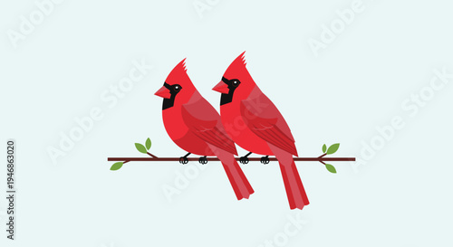 Two Red Cardinals Perched Together.