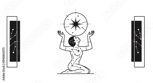 Woman holding star, cosmic energy, celestial body, zodiac signs