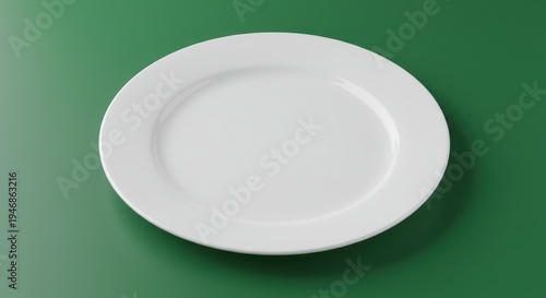 A minimalistic and crisp image showcases a white plate set against a green backdrop enhancing its