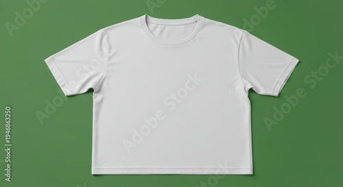 Mockup of a simple white t-shirt on a green background perfect for designs or logos