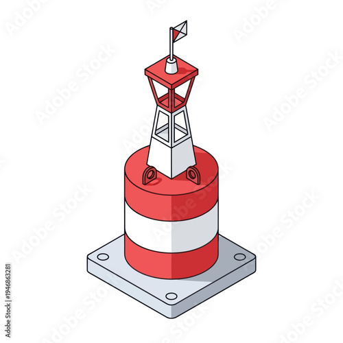 Red and White Navigation Buoy with Flag.