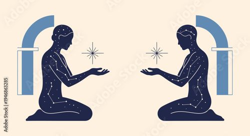 Mystical Gemini Twins Constellation Zodiac Symbol, Astrology Concept