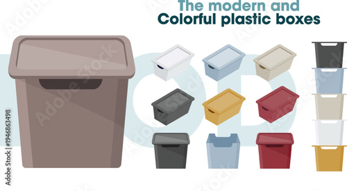 The set of modern and colorful plastic boxes
