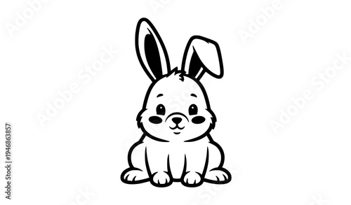 Cute black and white bunny rabbit cartoon vector illustration isolated animal character
