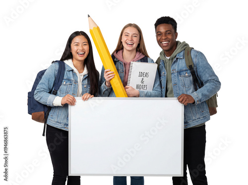Students Holding Blank Whiteboard for Ideas