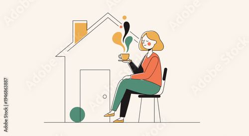 Woman sitting with a house plant.
