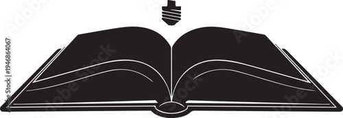 Open book silhouette vector with lightbulb icon for education knowledge and creative idea