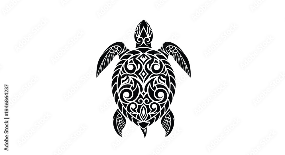 Naklejka premium Intricate black turtle design with detailed patterns a striking silhouette