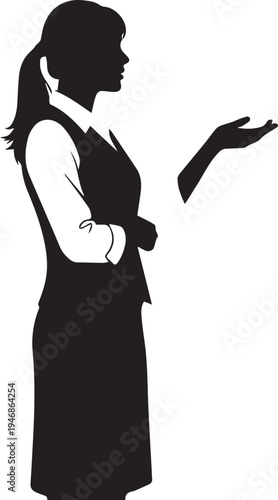 Woman presenter silhouette vector illustration gesturing with hand in professional profile