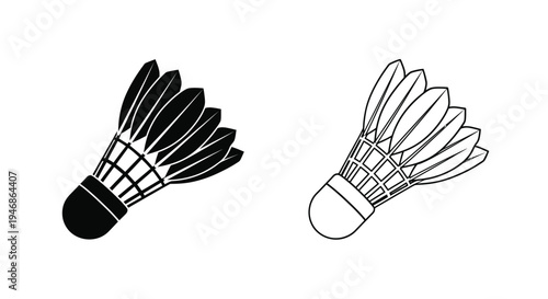 Two badminton shuttlecocks one dark and one light in silhouette