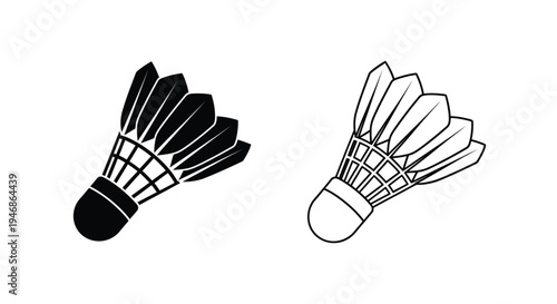 Two badminton shuttlecocks depicted in contrasting black and white silhouette