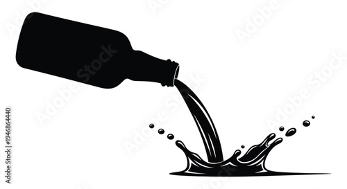 Dark liquid pouring from a bottle creating a splash silhouette
