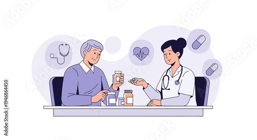 Doctor consulting patient about medication, healthcare and medical consultation concept