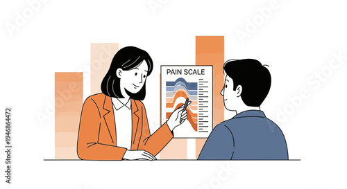 Doctor Consulting Patient About Pain Scale Chart in Office