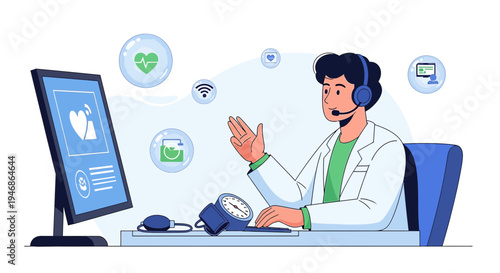Doctor consulting online via video call, telemedicine, remote healthcare, medical consultation