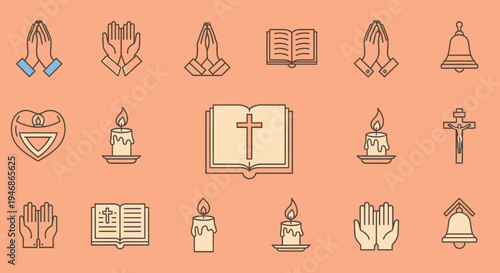 Religious Symbols and Icons, Spiritual Elements, Vector Illustrations, Calm Environment, Faith-Based Themes