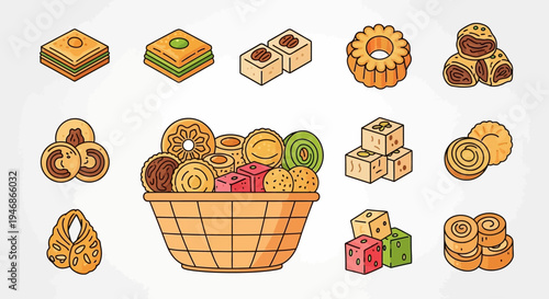 Assorted sweet baked dessert pastries.