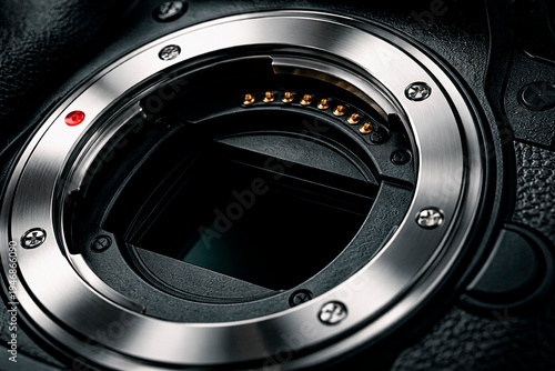 Camera lens mount and sensor close-up macro of photography equipment