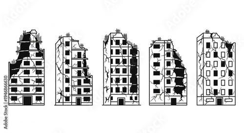 Ruined Buildings - A Stark Depiction of Urban Decay and Destruction.