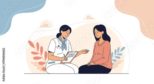 Doctor consulting pregnant woman, healthcare, pregnancy checkup, medical consultation, prenatal care, doctor's visit