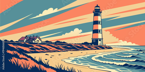 USA, US, U.S, United States - Outer Banks lighthouse ocean sunrise panorama wild Atlantic coast scenery
