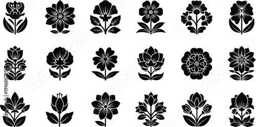 Black floral on white background flowers silhouettes 2