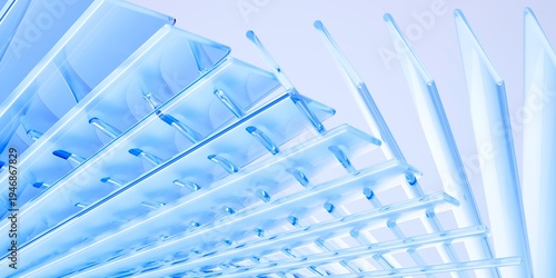 Fotografija Abstract 3d render background, blue translucent glass plates arranged in a geometric spiral