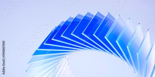 Obraz na płótnie Abstract 3d render background, blue translucent glass plates arranged in a geometric spiral