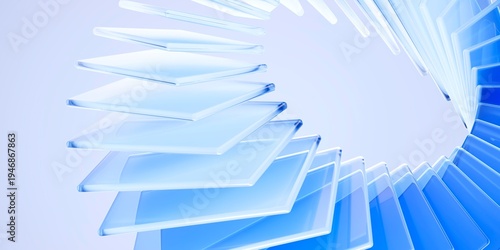 Bilde på lerret Abstract 3d render background, blue translucent glass plates arranged in a geometric spiral