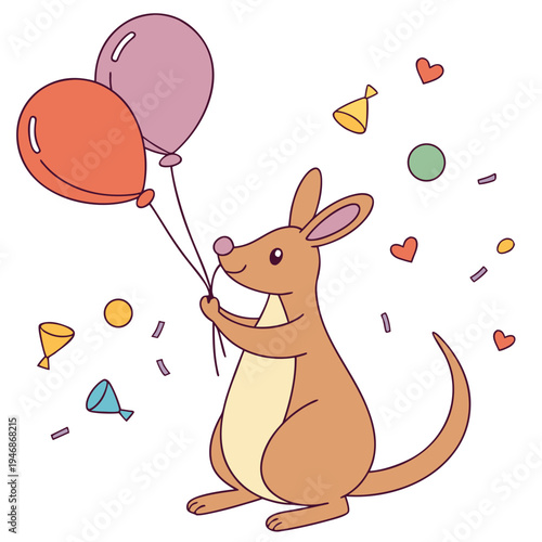 Shy Kangaroo with holding a heart, set in a charming Birthday theme – Candy Shop color vector art