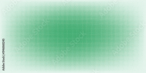 Abstract green halftone dots background with centered radial gradient pattern for pop art and comic design. vector illustration