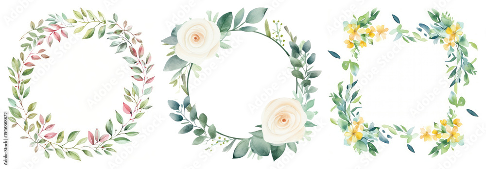 PNG Floral wreaths with vibrant colors on transparent background