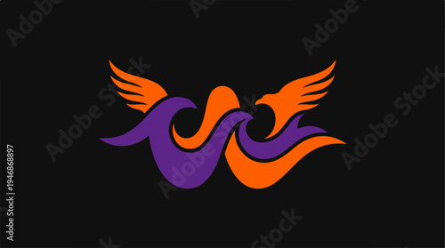 Abstract Phoenix Logo Design with Orange and Purple Colors.