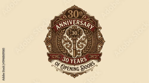 Anniversary Emblem Celebrating Three Decades of Opening Doors with a Key.
