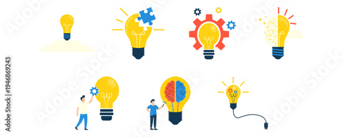 Lightbulb Creativity and Innovation Day Illustration. Idea, Thinking, Problem Solving Illustration. Vector isolated