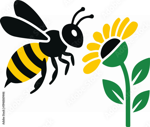 Bee approaching a sunflower, ready to collect nectar and pollen.